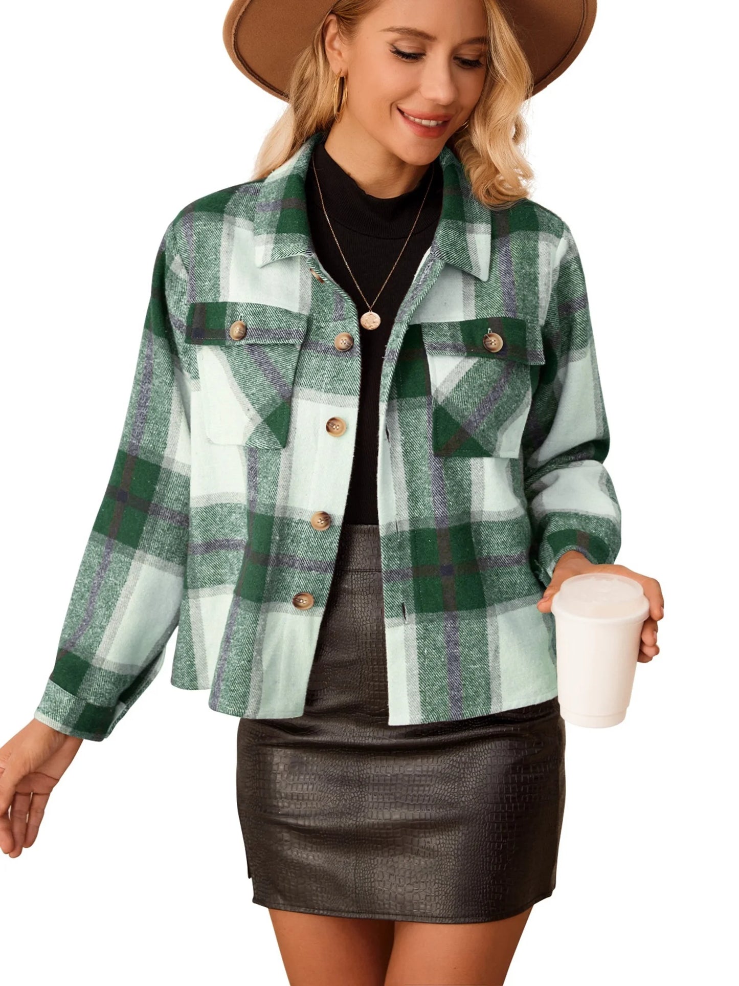 Womens Shacket Plaid Shirts Flannel Shacket Jacket Long Sleeve Button down Shirt Trendy Fall Outfits for Women Coats