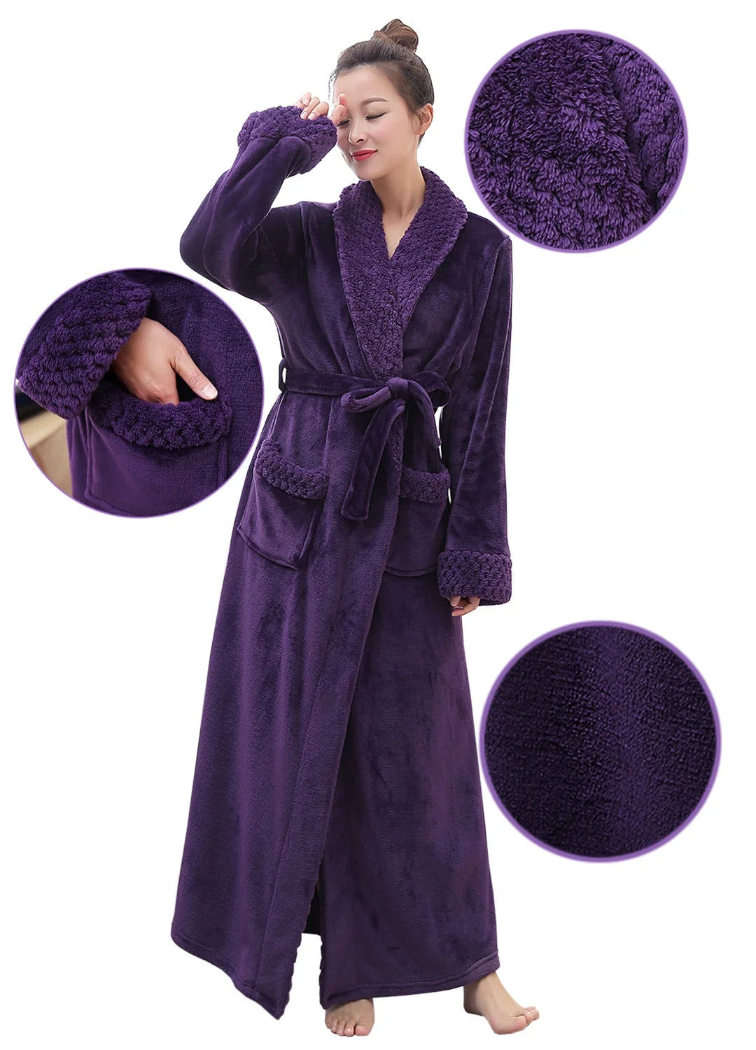 Plush Robes for Women Soft Warm Fleece Bathrobe Ladies Long Comfy Spa Bath Robe Housecoat