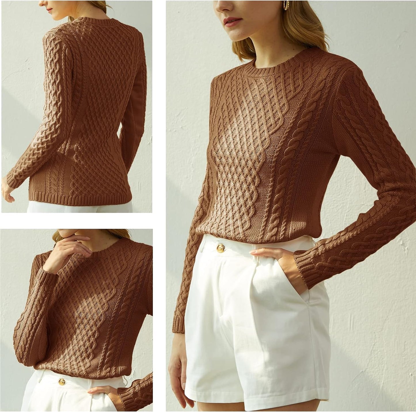 Women Crew Neck Korea Knit Stretchable Elasticity Long Sleeve Sweater Jumper